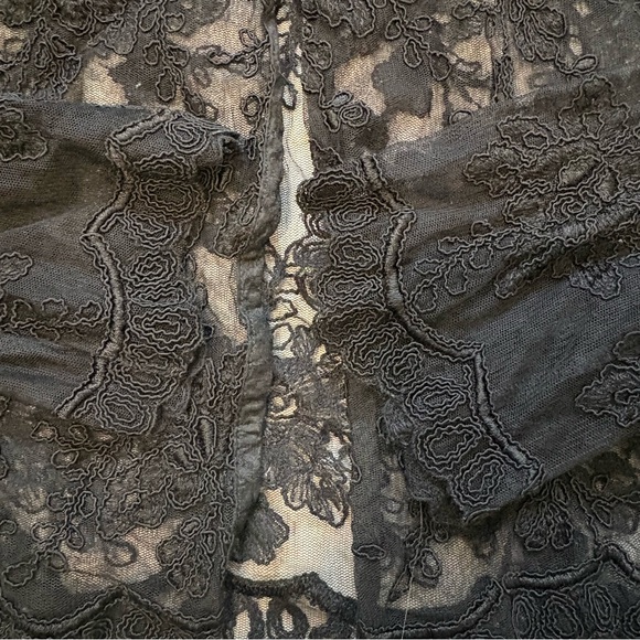 Lisbeth Black Mesh Single Button Floral Embellished Sheer Cardigan - Picture 12 of 14